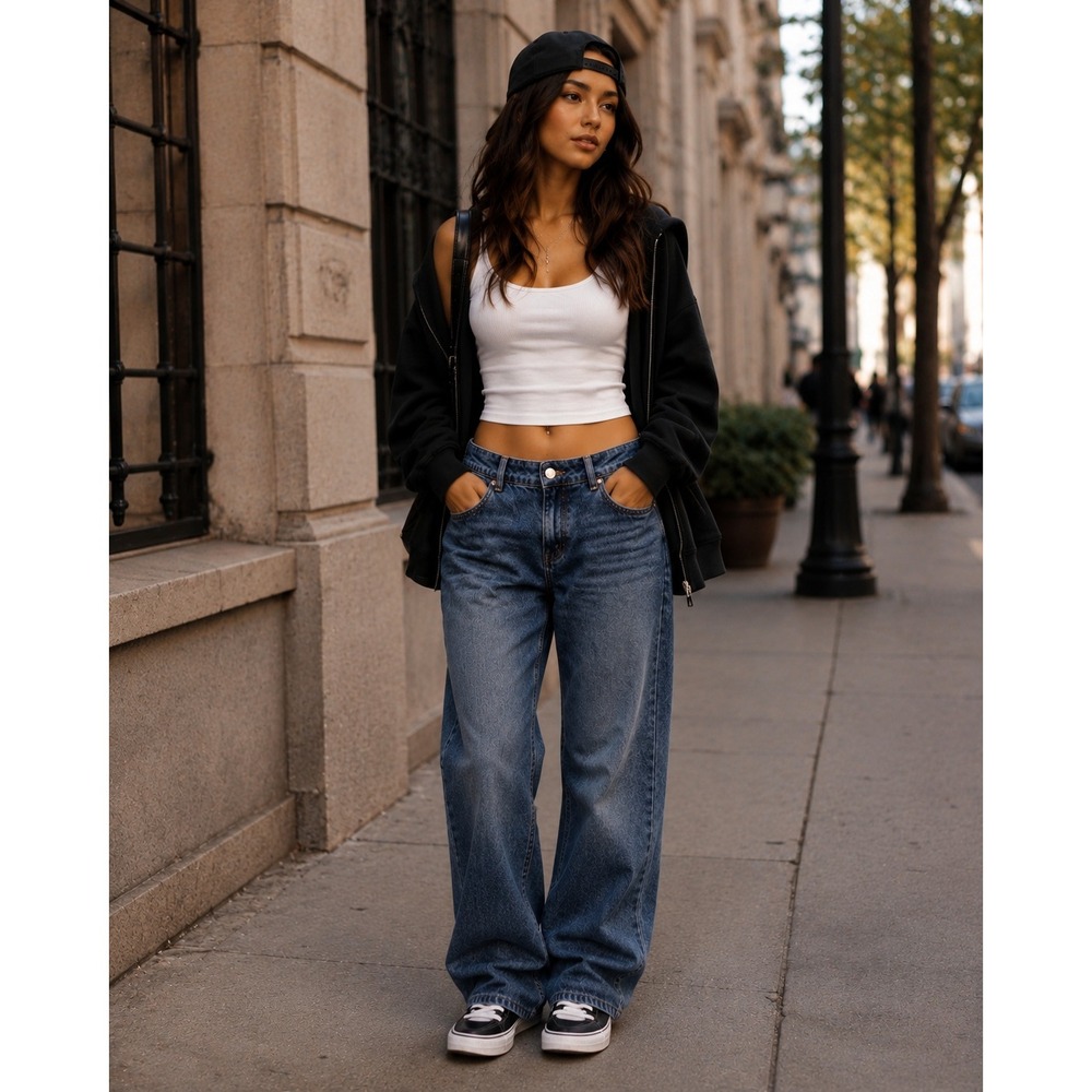 Aeropostale Size 30 Baggy Wide Leg Jeans Medium Wash High Rise Y2K Skater #1483